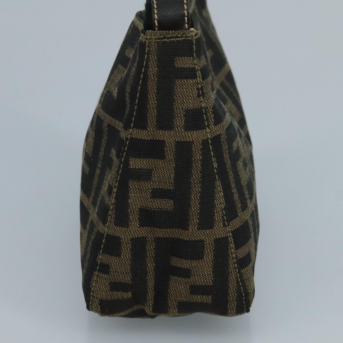 FENDI Zucca Canvas Hand Bag Brown Black gold111098