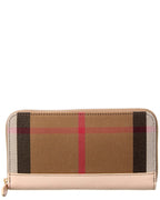 Burberry Check Canvas & Leather Zip Around Wallet