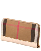 Burberry Check Canvas & Leather Zip Around Wallet