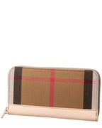 Burberry Check Canvas & Leather Zip Around Wallet