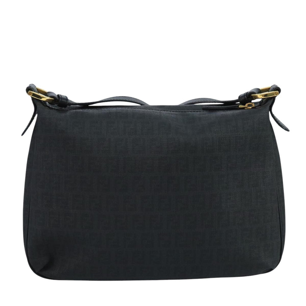 FENDI Zucchino Canvas Shoulder Bag Gold Black111182