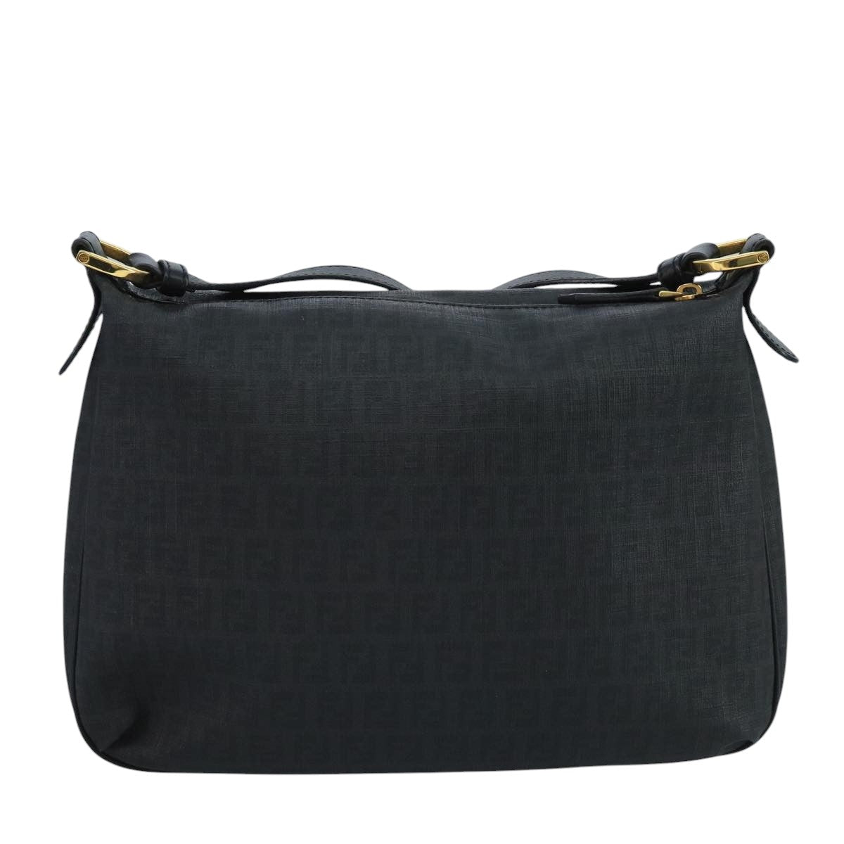 FENDI Zucchino Canvas Shoulder Bag Gold Black111182