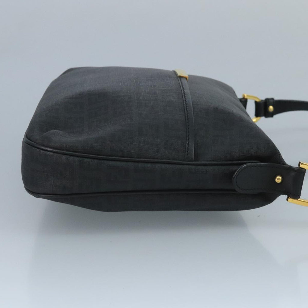 FENDI Zucchino Canvas Shoulder Bag Gold Black111182