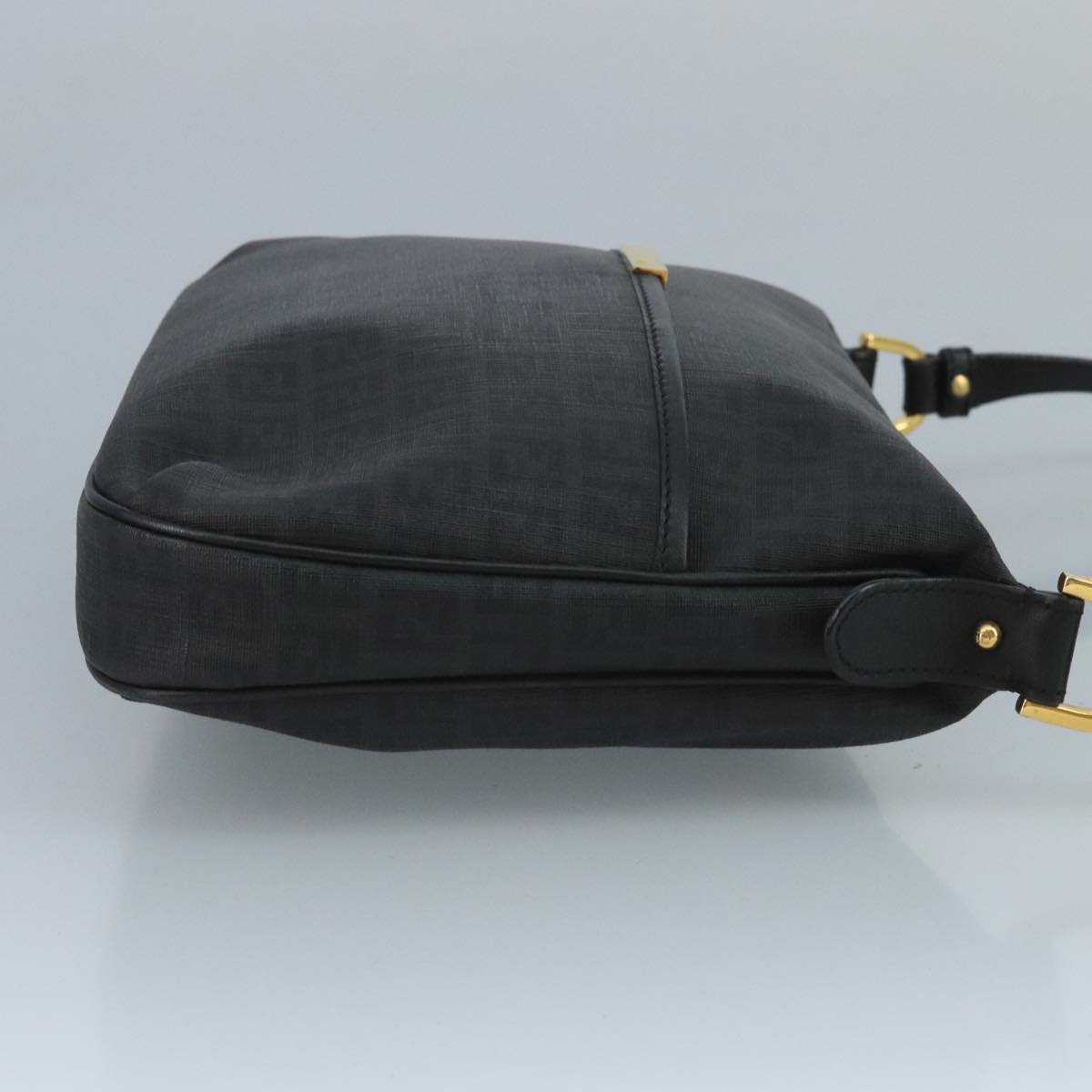 FENDI Zucchino Canvas Shoulder Bag Gold Black111182