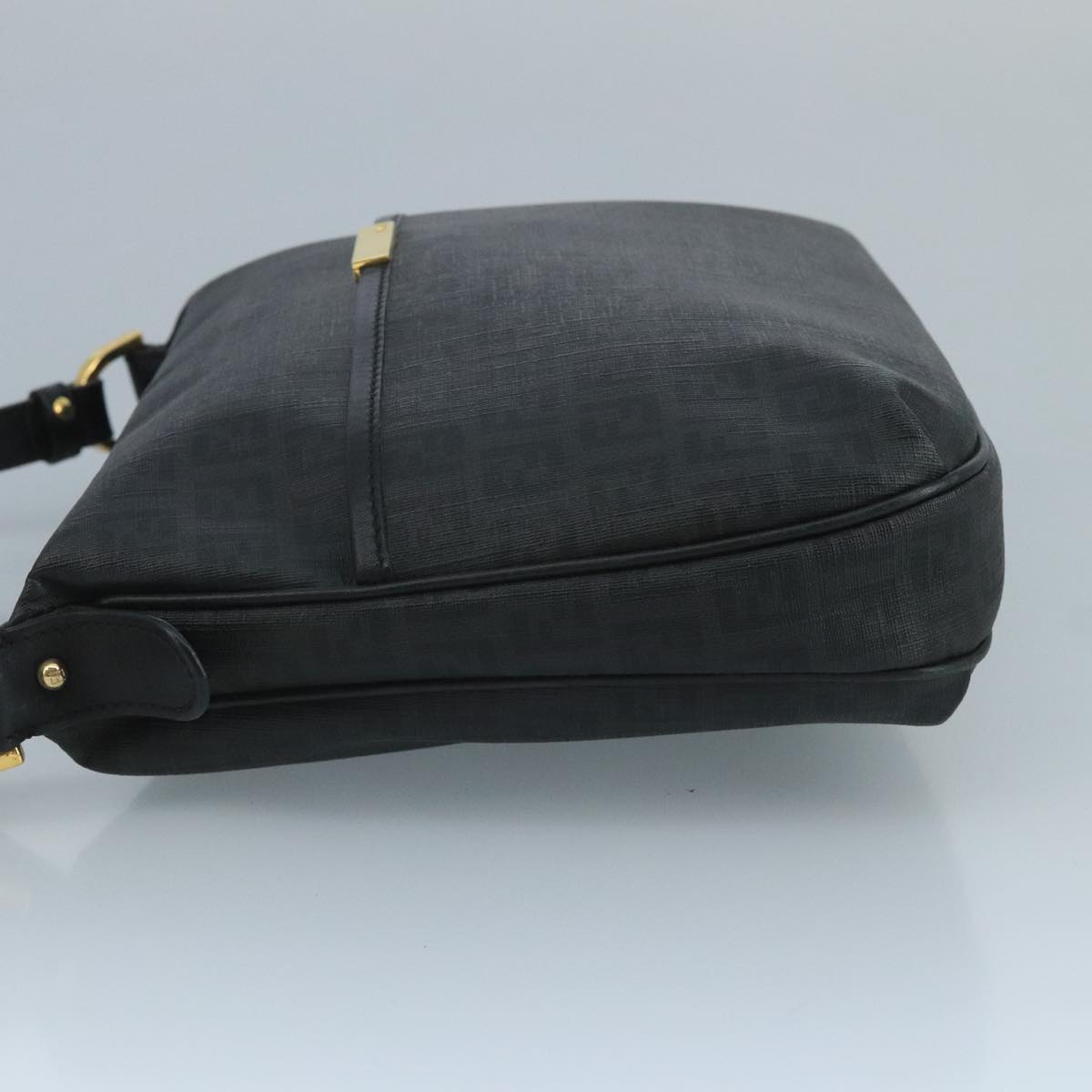FENDI Zucchino Canvas Shoulder Bag Gold Black111182