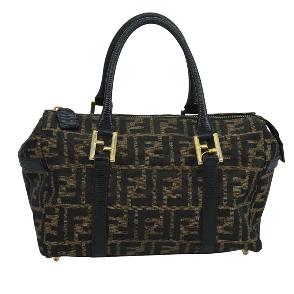 FENDI Zucca Canvas Hand Bag Brown Black111184