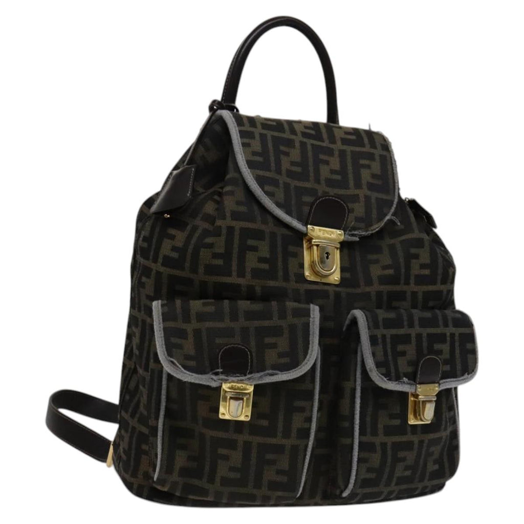 FENDI Zucca Canvas Backpack Brown Black gold111351