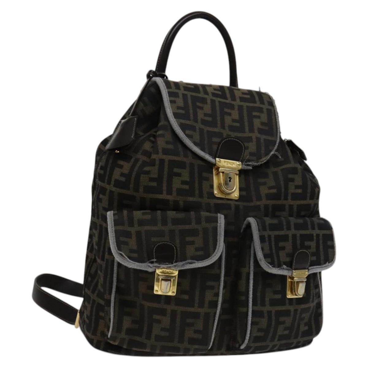 FENDI Zucca Canvas Backpack Brown Black gold111351