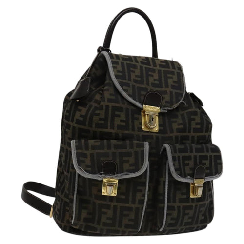 FENDI Zucca Canvas Backpack Brown Black gold111351