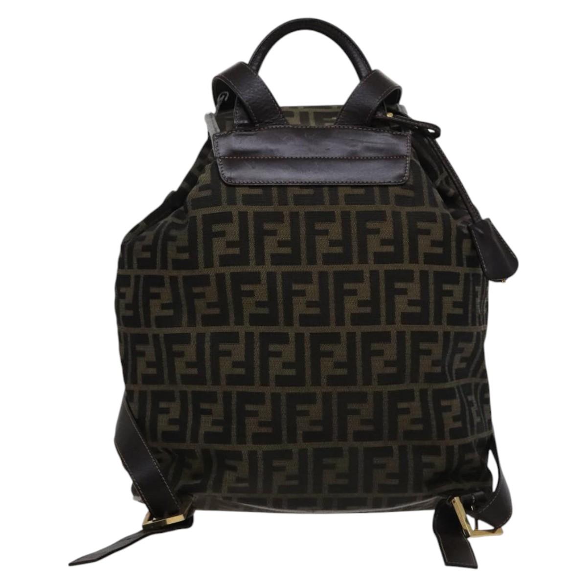 FENDI Zucca Canvas Backpack Brown Black gold111351