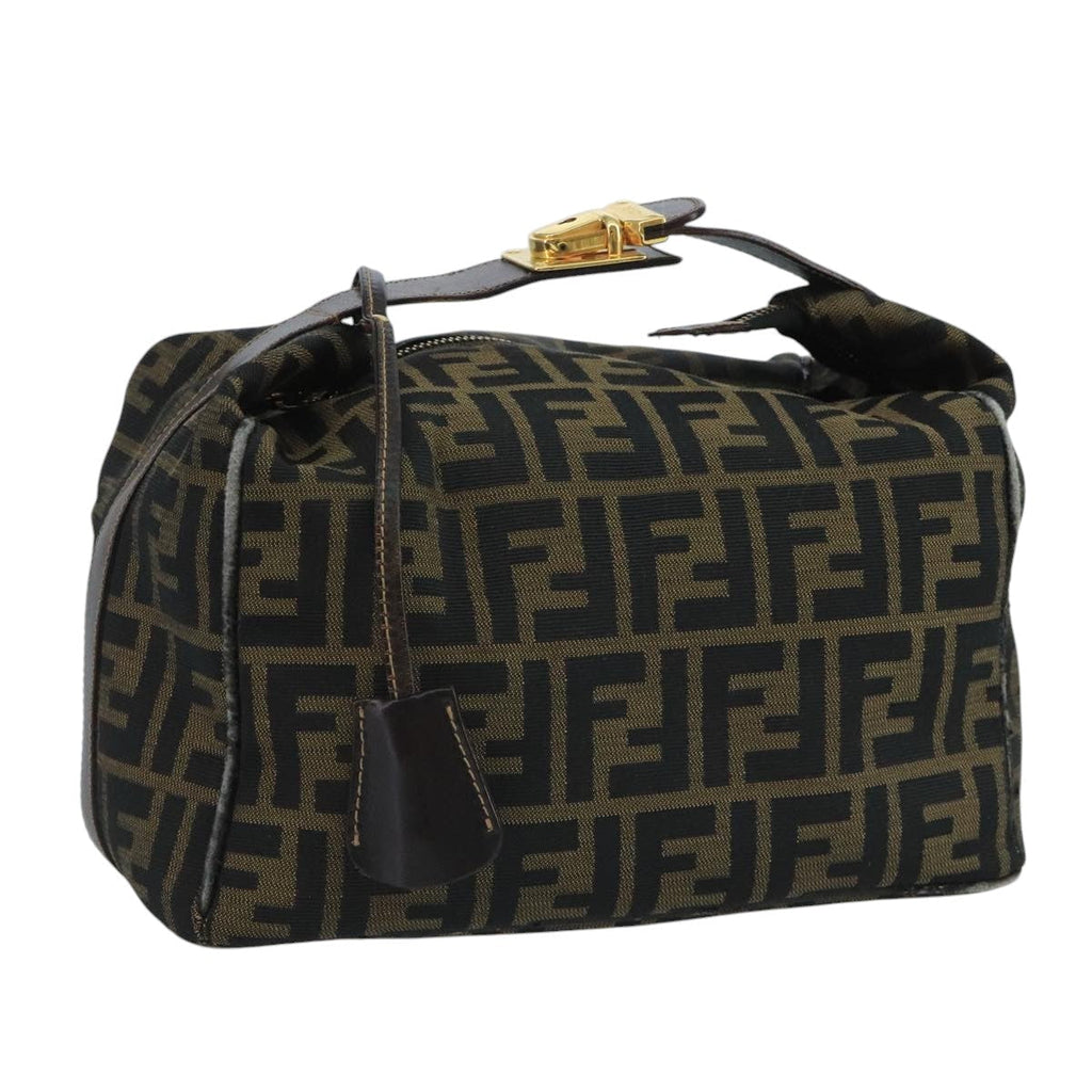 FENDI Zucca Canvas Vanity Pouch Brown Black gold111462