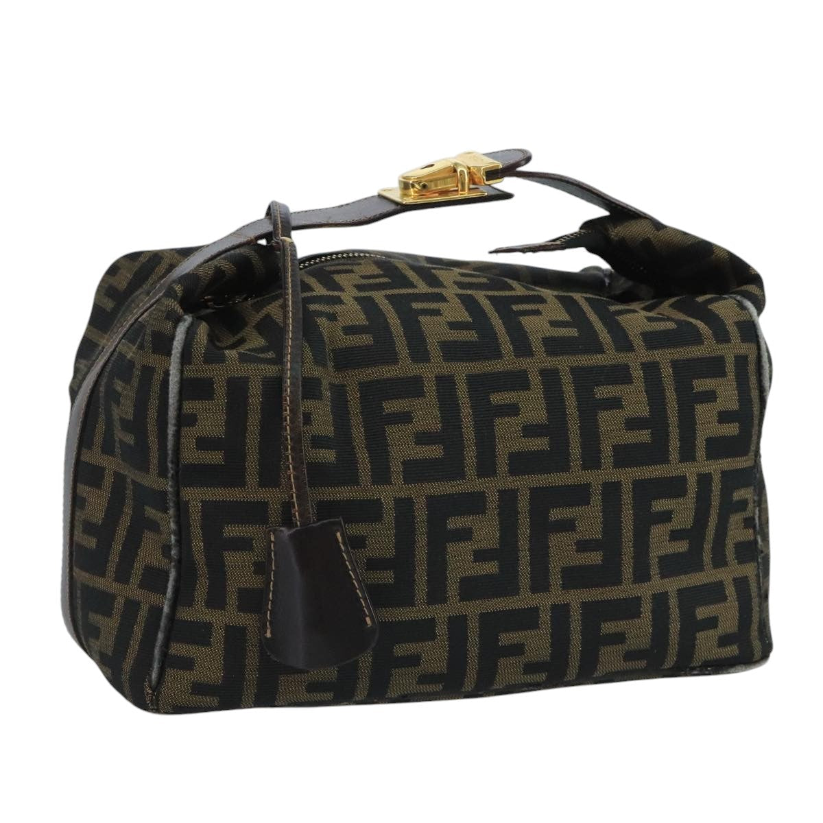 FENDI Zucca Canvas Vanity Pouch Brown Black gold111462