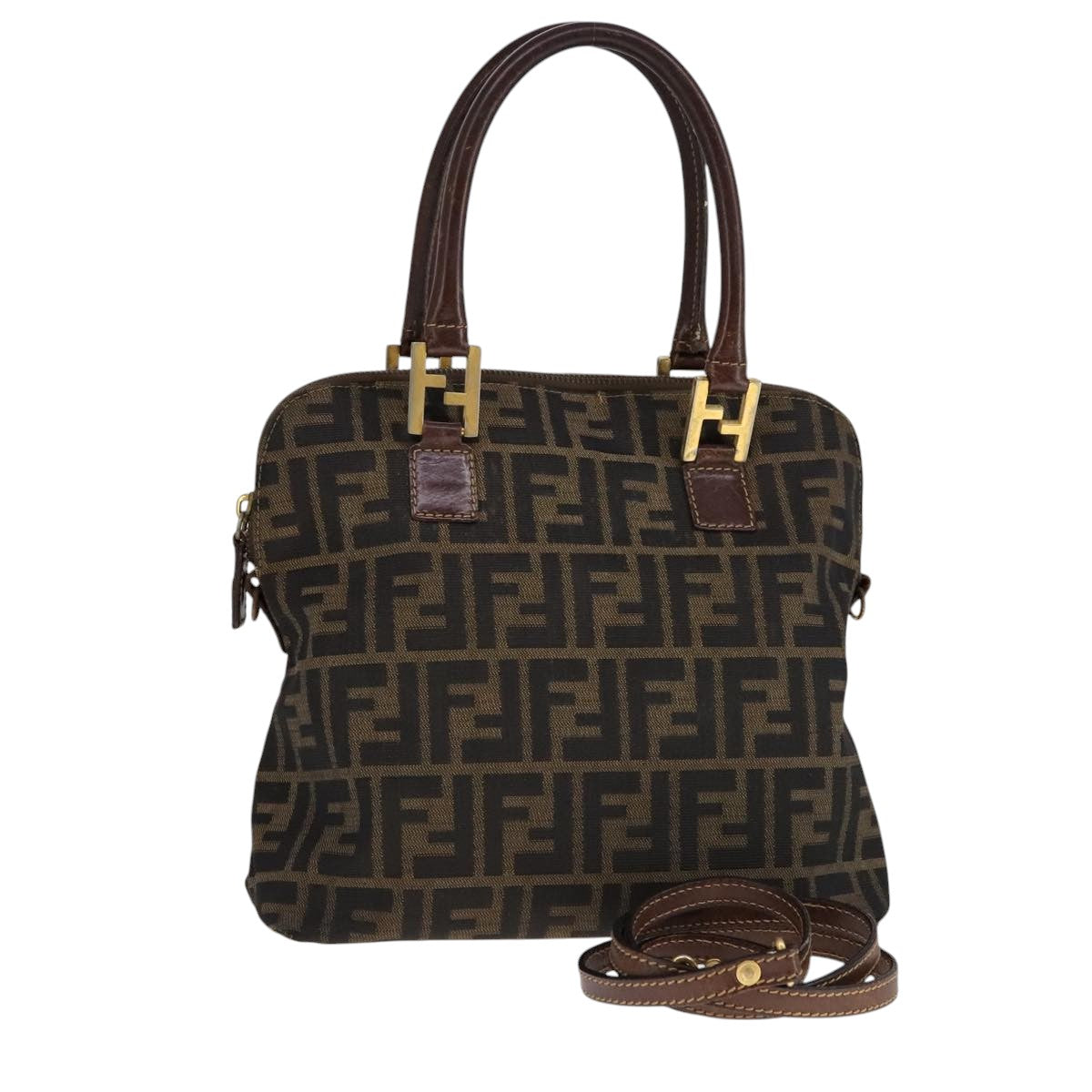 FENDI Zucca Canvas Hand Bag 2way Brown Black111463