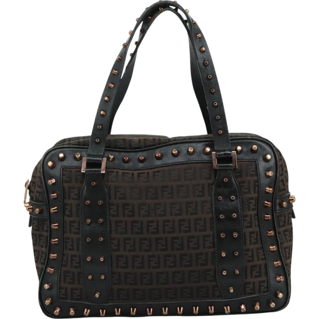FENDI Zucchino Canvas Hand Bag Black111601
