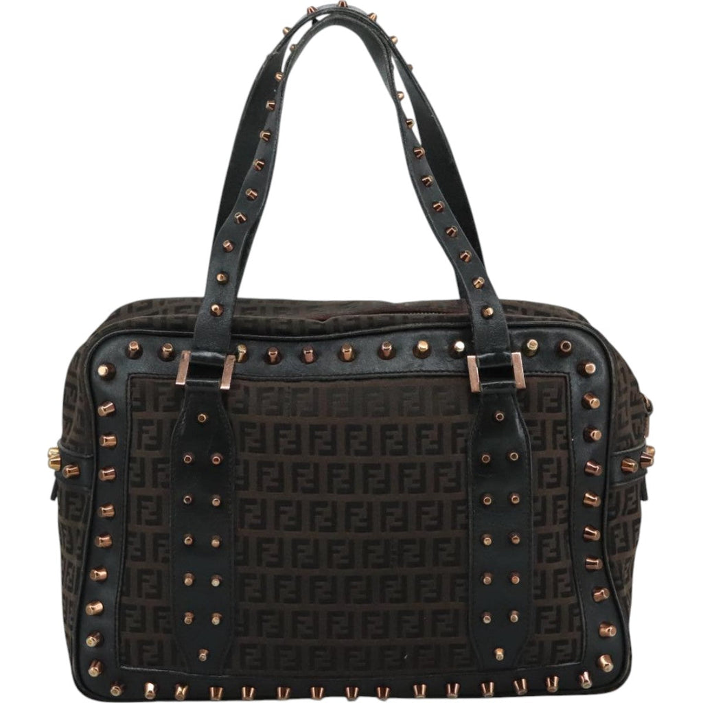 FENDI Zucchino Canvas Hand Bag Black111601