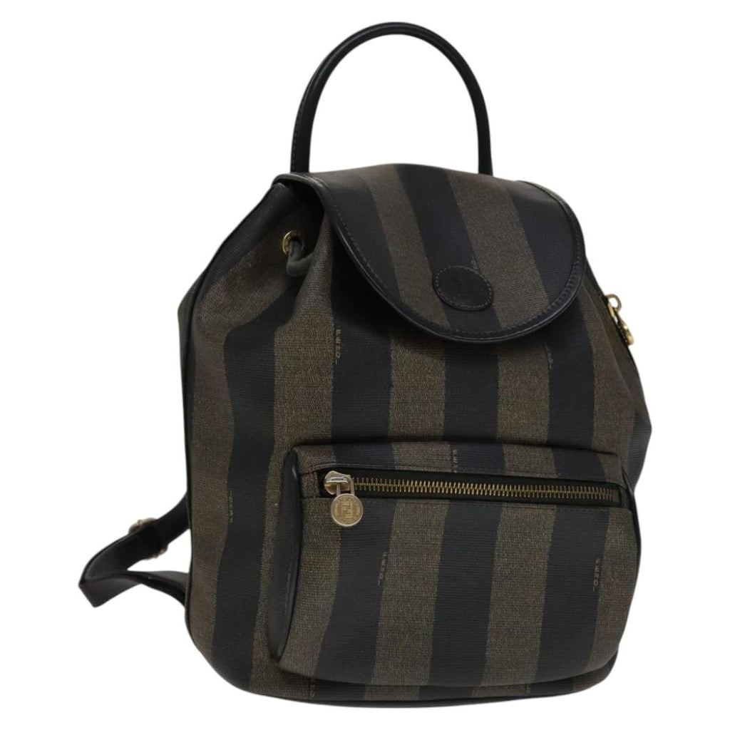 FENDI Pecan Canvas Backpack Brown Black gold111604