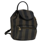 FENDI Pecan Canvas Backpack Brown Black gold111604