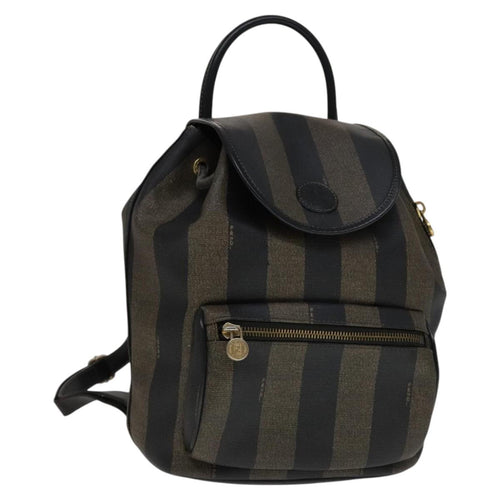 FENDI Pecan Canvas Backpack Brown Black gold111604