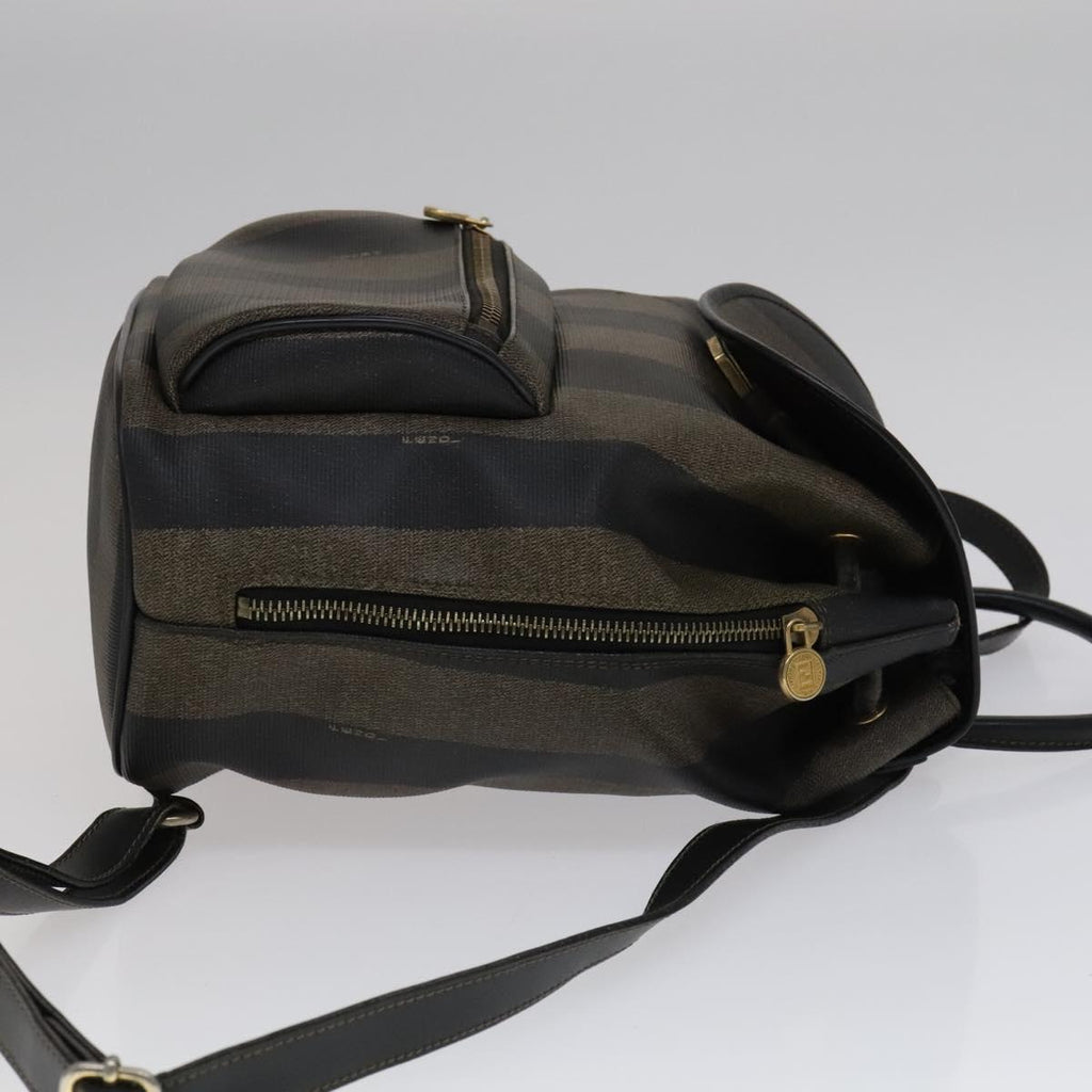 FENDI Pecan Canvas Backpack Brown Black gold111604