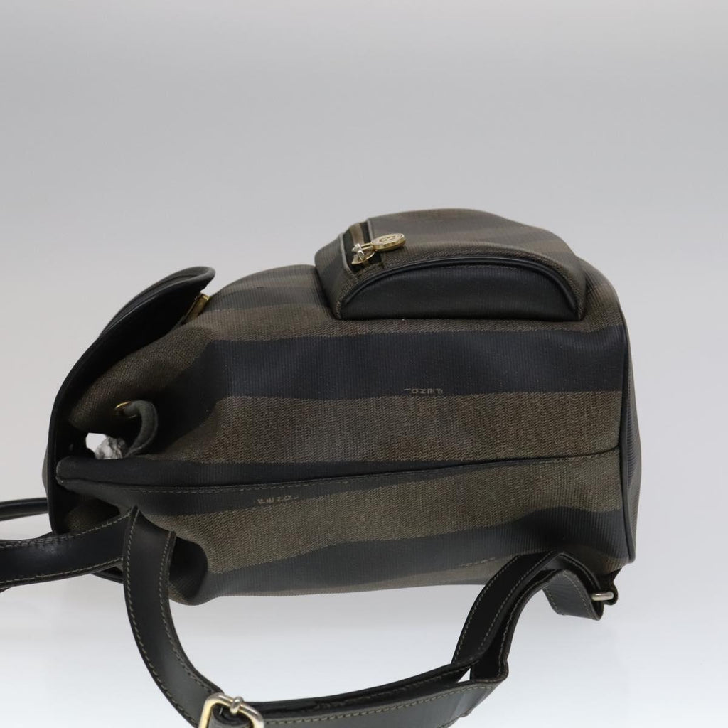 FENDI Pecan Canvas Backpack Brown Black gold111604