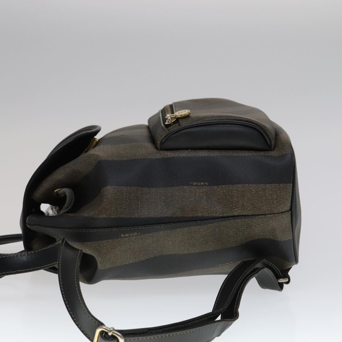FENDI Pecan Canvas Backpack Brown Black gold111604