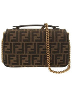 Fendi Baguette Chain FF Jacquard Medium Cross Bag Brown