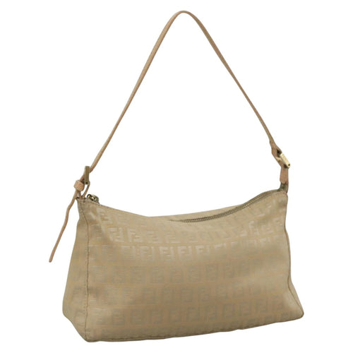 FENDI Zucchino Canvas Shoulder Bag Beige111690