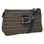 FENDI Zucchino Canvas Mamma Baguette Shoulder Bag Navy Silver111785