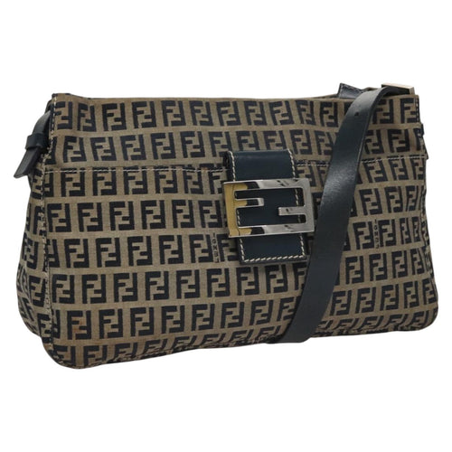 FENDI Zucchino Canvas Mamma Baguette Shoulder Bag Navy Silver111785