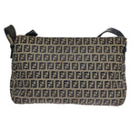FENDI Zucchino Canvas Mamma Baguette Shoulder Bag Navy Silver111785