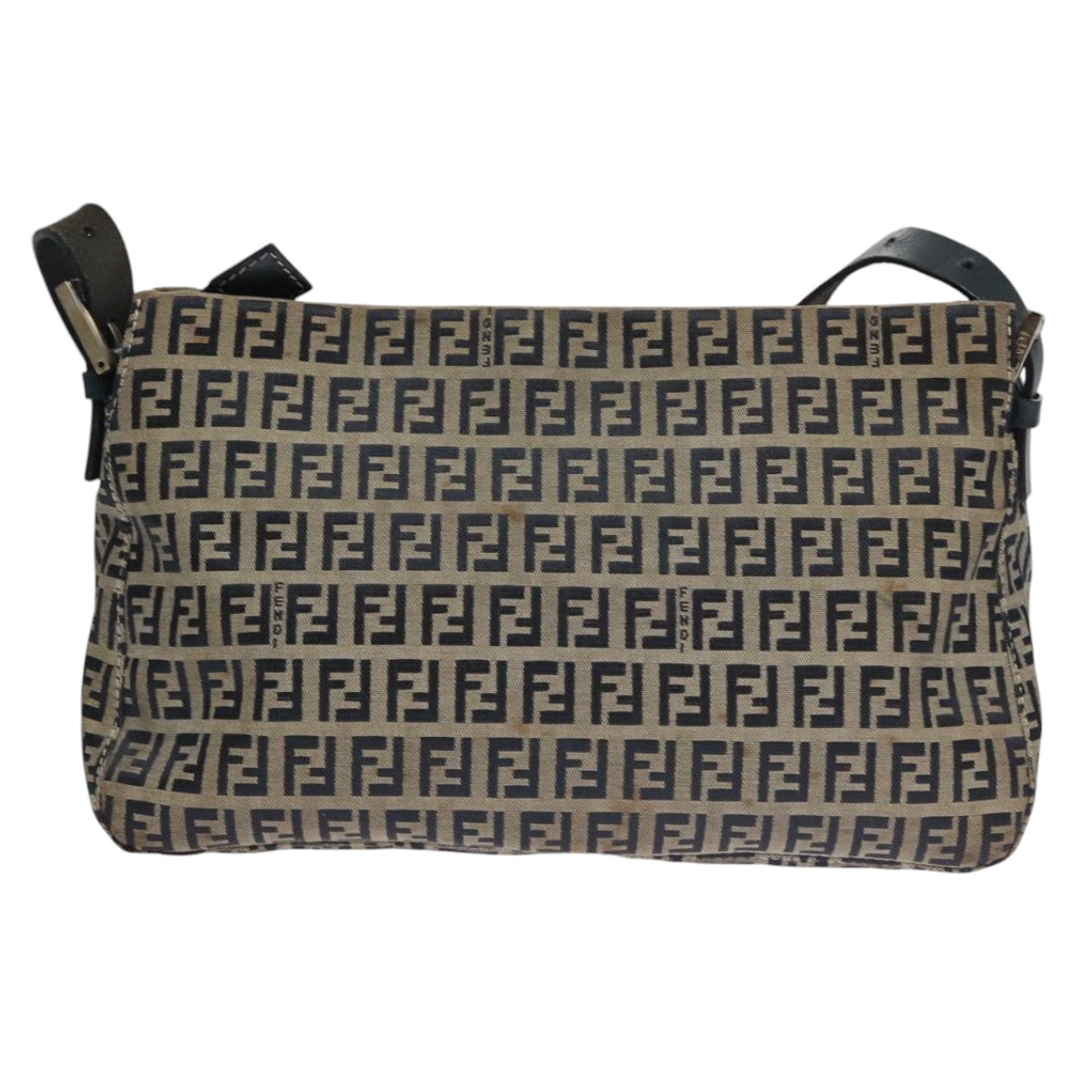 FENDI Zucchino Canvas Mamma Baguette Shoulder Bag Navy Silver111785