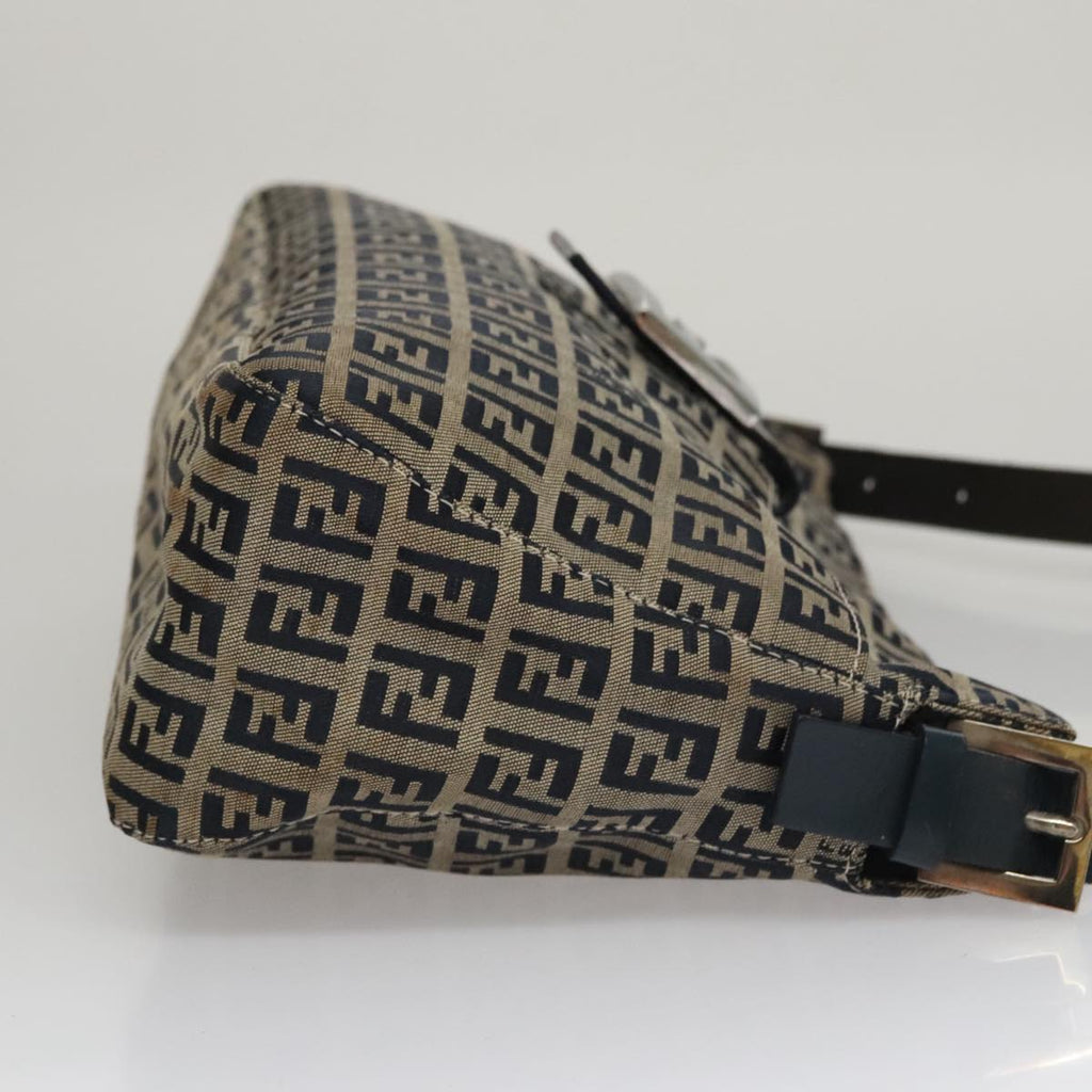 FENDI Zucchino Canvas Mamma Baguette Shoulder Bag Navy Silver111785