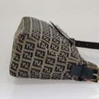 FENDI Zucchino Canvas Mamma Baguette Shoulder Bag Navy Silver111785