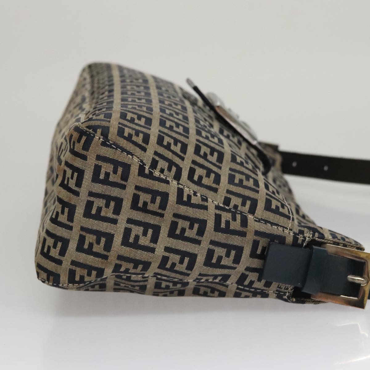 FENDI Zucchino Canvas Mamma Baguette Shoulder Bag Navy Silver111785