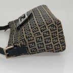 FENDI Zucchino Canvas Mamma Baguette Shoulder Bag Navy Silver111785