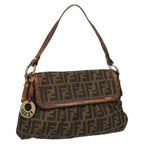 FENDI Zucca Canvas Shoulder Bag Brown Black gold111883