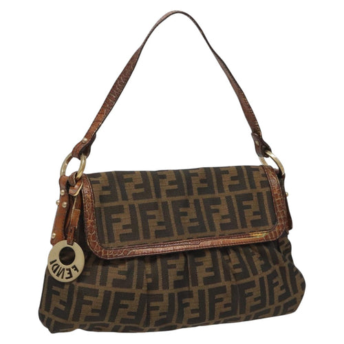 FENDI Zucca Canvas Shoulder Bag Brown Black gold111883