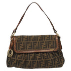 FENDI Zucca Canvas Shoulder Bag Brown Black gold111883