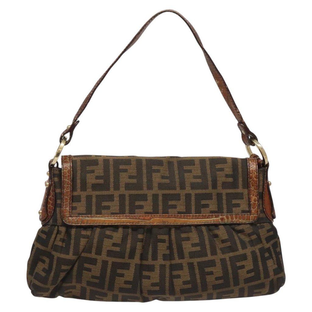 FENDI Zucca Canvas Shoulder Bag Brown Black gold111883