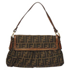 FENDI Zucca Canvas Shoulder Bag Brown Black gold111883