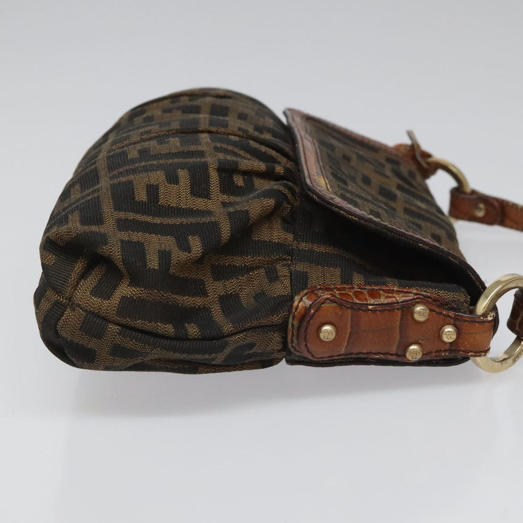 FENDI Zucca Canvas Shoulder Bag Brown Black gold111883
