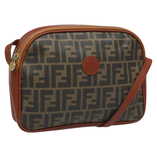 FENDI Zucca Canvas Shoulder Bag PVC Leather Brown Black gold111885