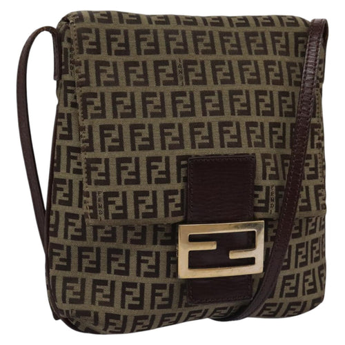 FENDI Zucchino Canvas Shoulder Bag Beige111886