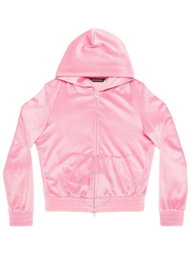 Balenciaga stretch velvet hooded zip-up pink