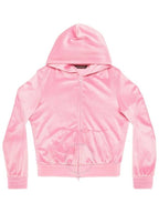 Balenciaga stretch velvet hooded zip-up pink