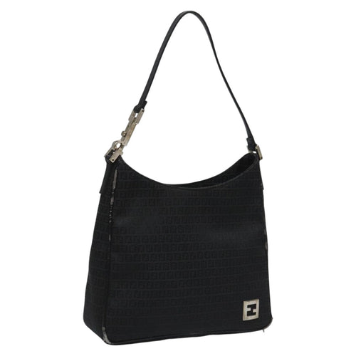 FENDI Zucchino Canvas Shoulder Bag Black112119