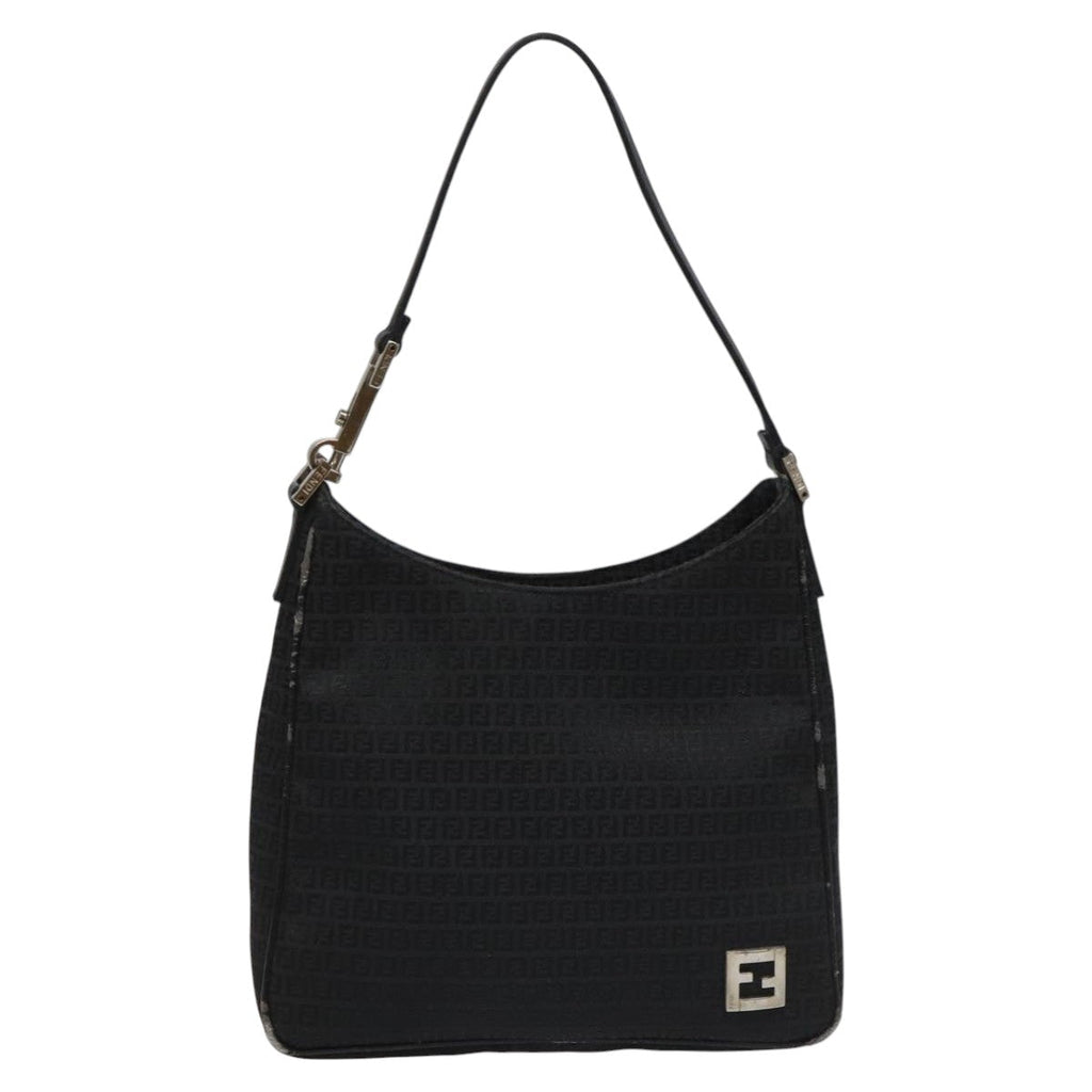FENDI Zucchino Canvas Shoulder Bag Black112119