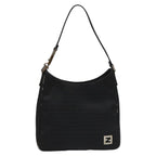 FENDI Zucchino Canvas Shoulder Bag Black112119