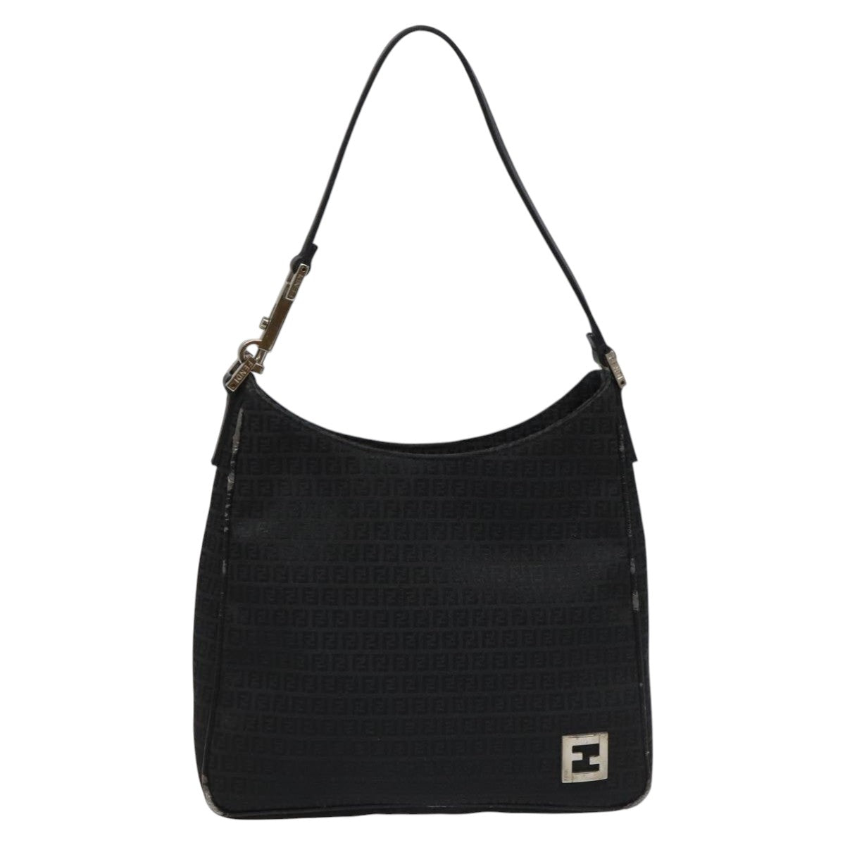 FENDI Zucchino Canvas Shoulder Bag Black112119