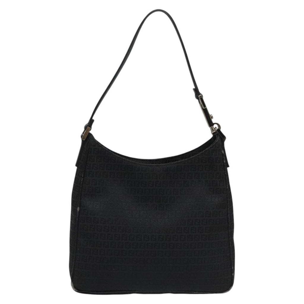 FENDI Zucchino Canvas Shoulder Bag Black112119
